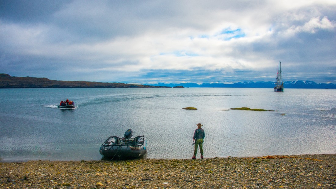 1st zodiac landing.  Mark/guide with required rifle icw polar bear protection.  rembrandt van rijn ,spitsbergen - northeast greenland trip 2017