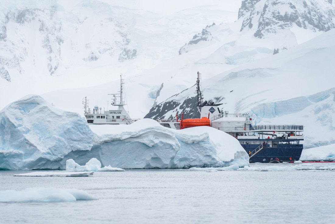 Ortelius anchored behind an iceberg