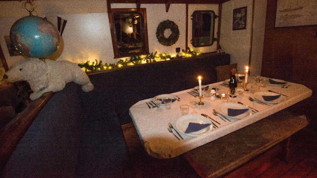 4 course Christmas eve dinner ready, S/V Nooderlicht 2017 whales& auroras