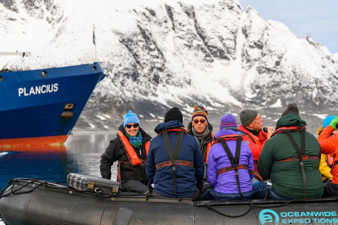 Zodiac in front of the M/V Plancius