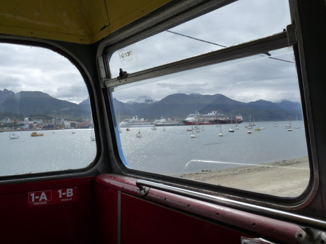 The Hondius spotted by the city tour bus in Ushuaia