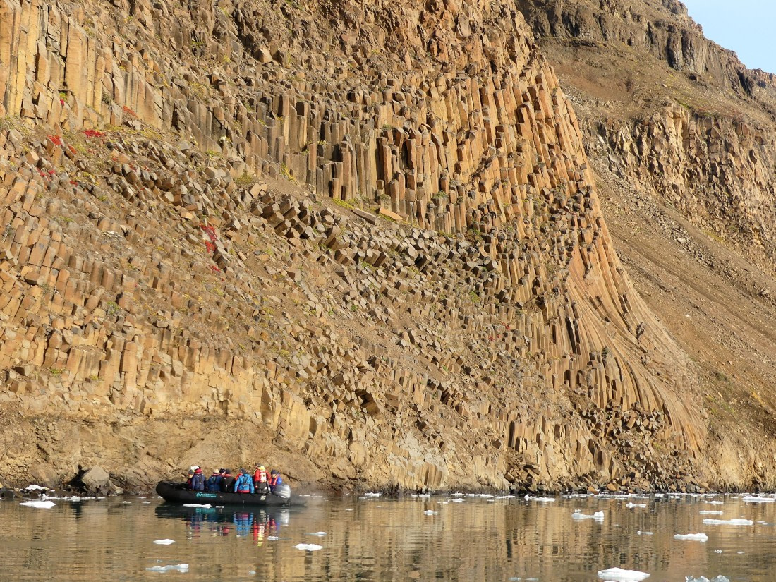 PLA11-24, Day 10, Basalt columns with zodiac 1 © Unknown photographer - Oceanwide Expeditions.JPG