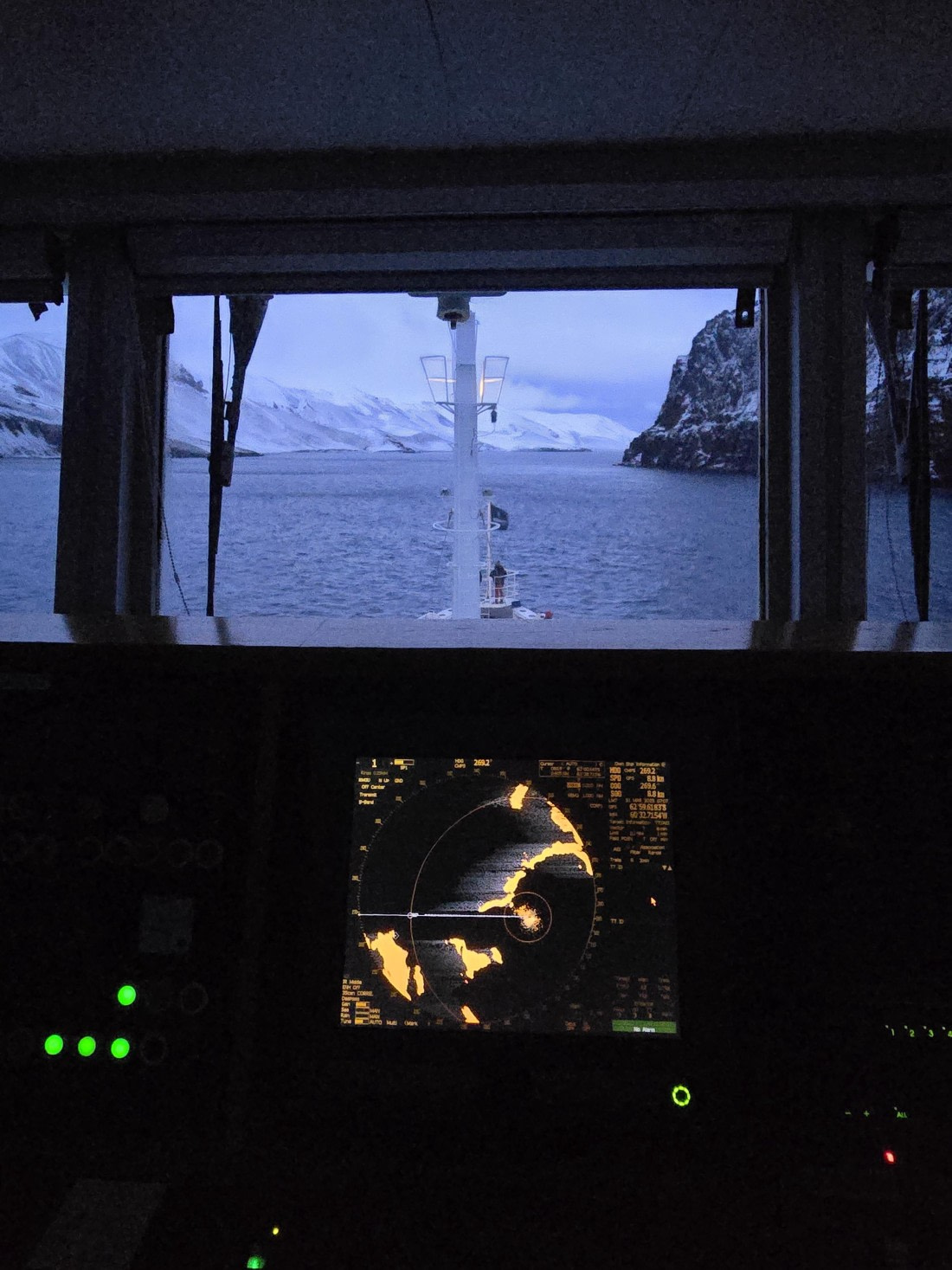 Entering Deception Island from the bridge