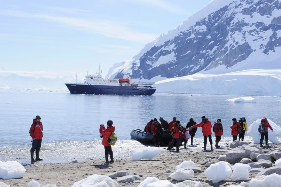 Zodiac landing at Neko Harbour, Antarctica, vessel mv Ortelius