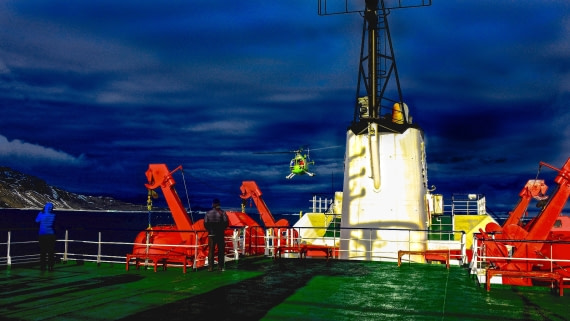 helicopter take-off, wedded sea, antarctica, m/v ortelius dec 2016