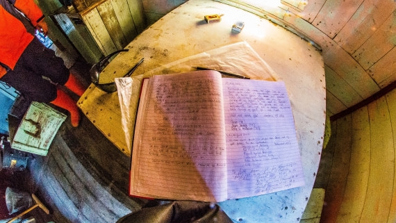 Log book, hunter's hut, Franz Joseph Fjord, s/v Rembrandt van Rijn  8/2017