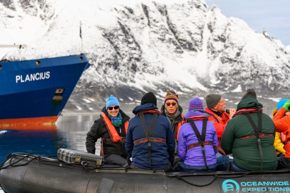 Zodiac in front of the M/V Plancius