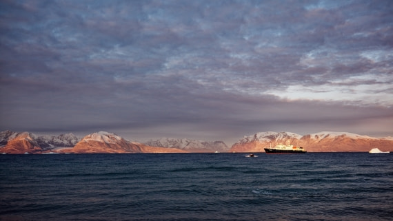 MV Plancius in Kong Oscar Fjord, Greenland