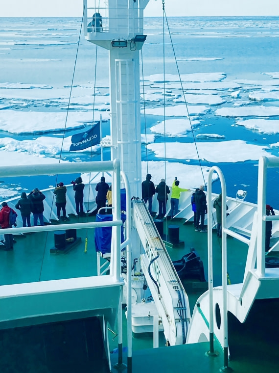 Our Hondius Polar Class Ship Working Its Way Through the Drift Ice at 80 Degrees North Latitude
