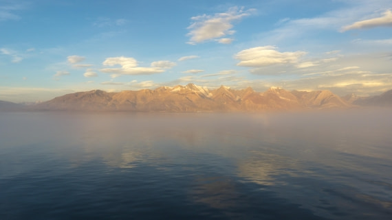 Morning fog in Kong Oscar Fjord