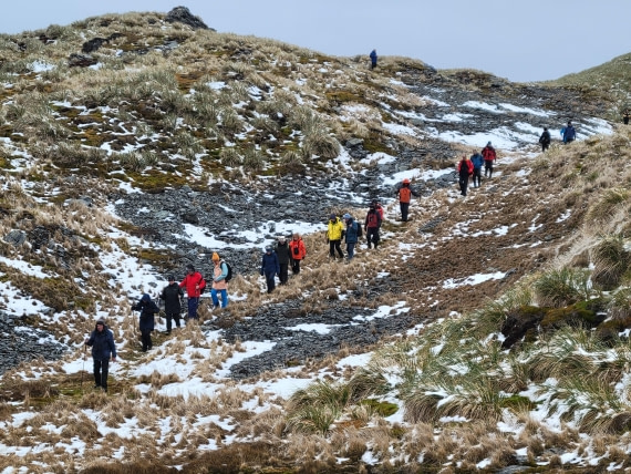 Showing Teamwork when trekking at Edda Hill, Godthul