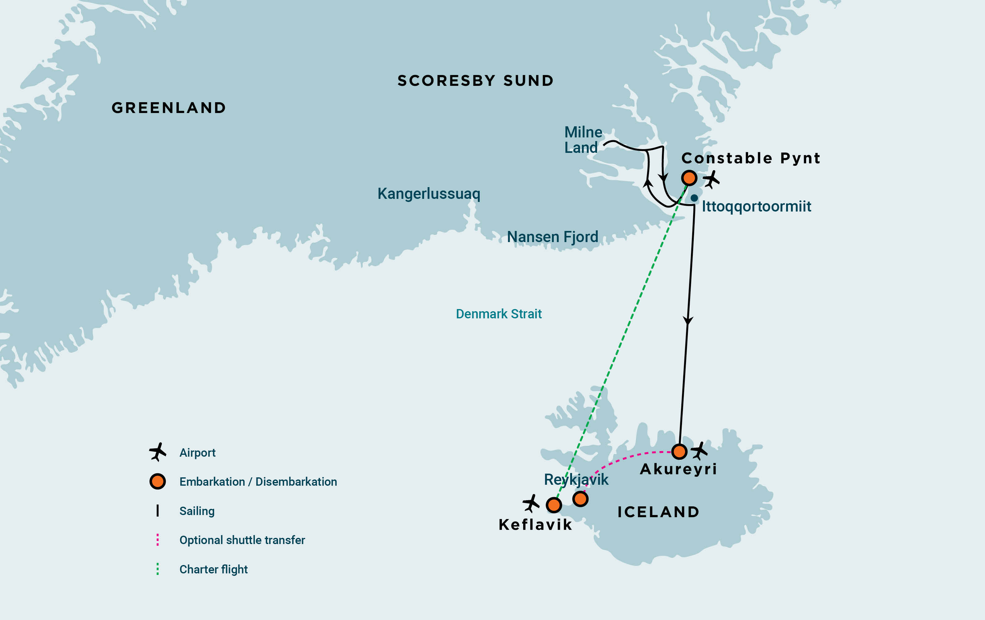 East Greenland, Scoresby Sund - Iceland , Aurora Borealis, Fly & Sail East Greenland, Scoresby Sund - Iceland , Aurora Borealis, Fly & Sail