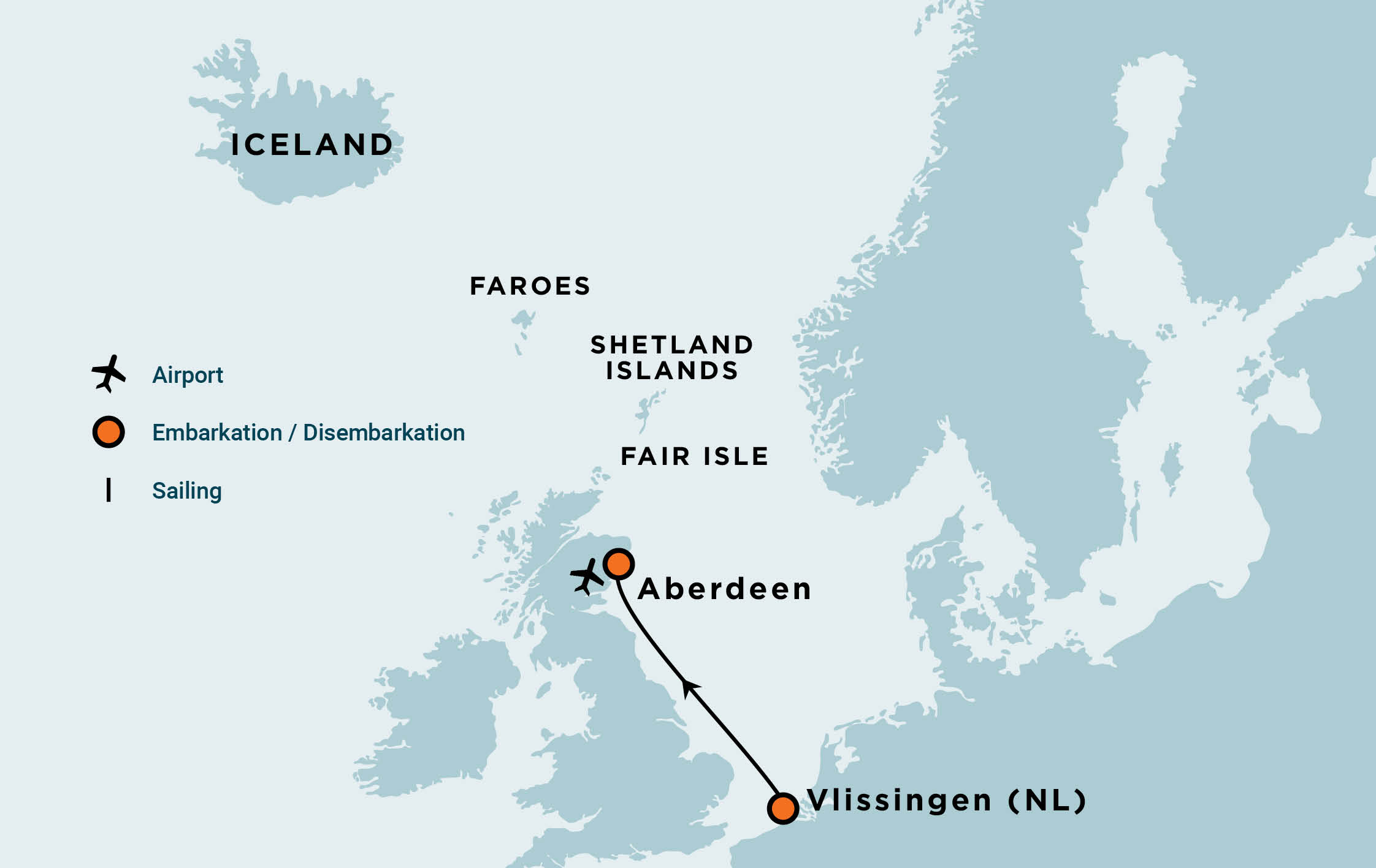 North Sea - Vlissingen to Aberdeen Itinerary Map