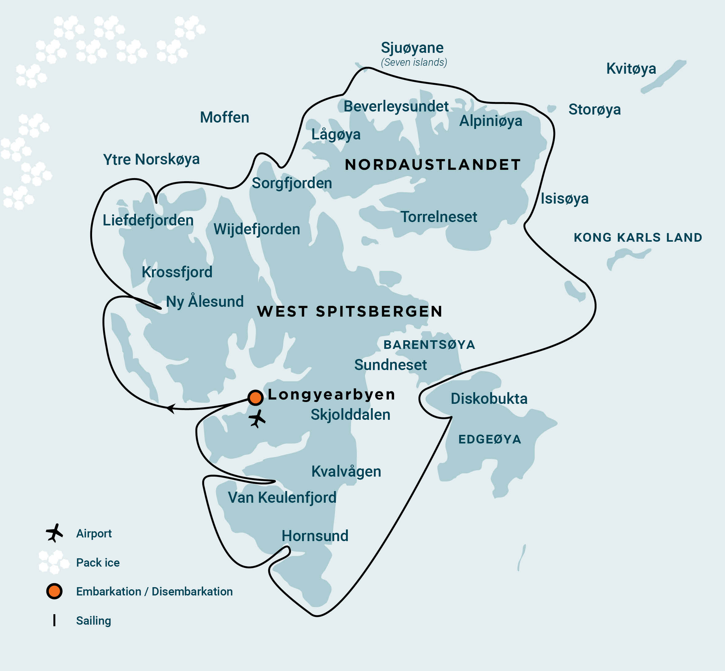 Route of Around Spitsbergen incl. Nordaustlandet