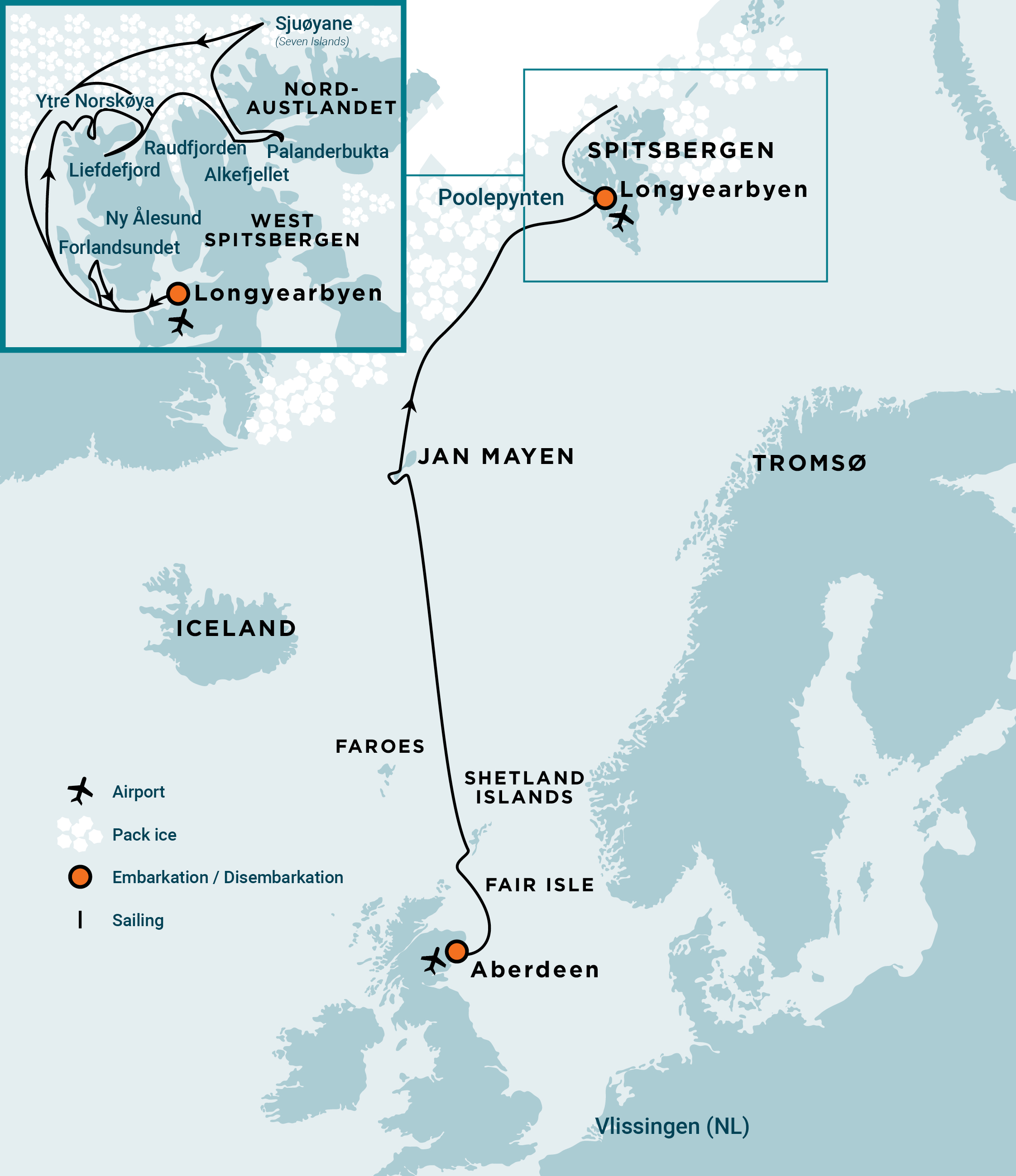 17 Days Extensive Arctic Ocean - North Spitsbergen Explorer Itinerary Map