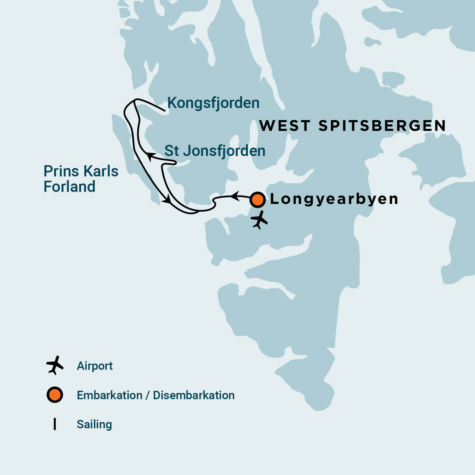 Route of Alpine Peaks of Spitsbergen, Ski & Sail