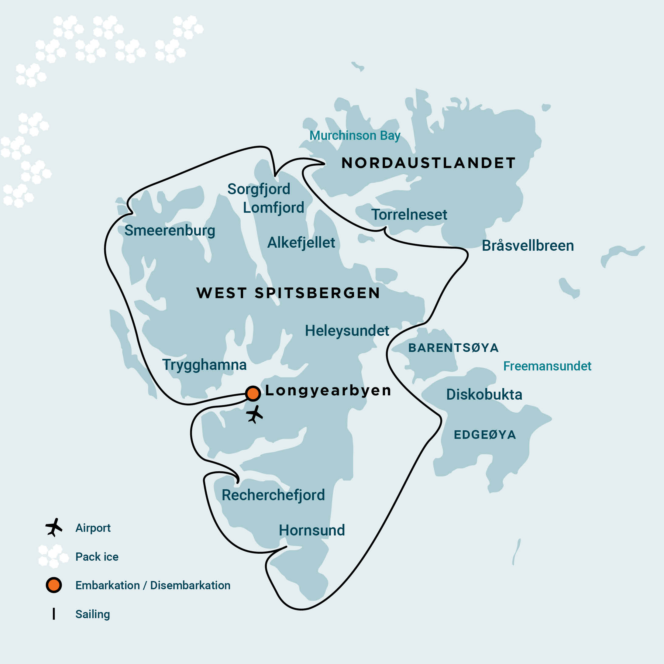Route of Around Spitsbergen - Arctic Summer